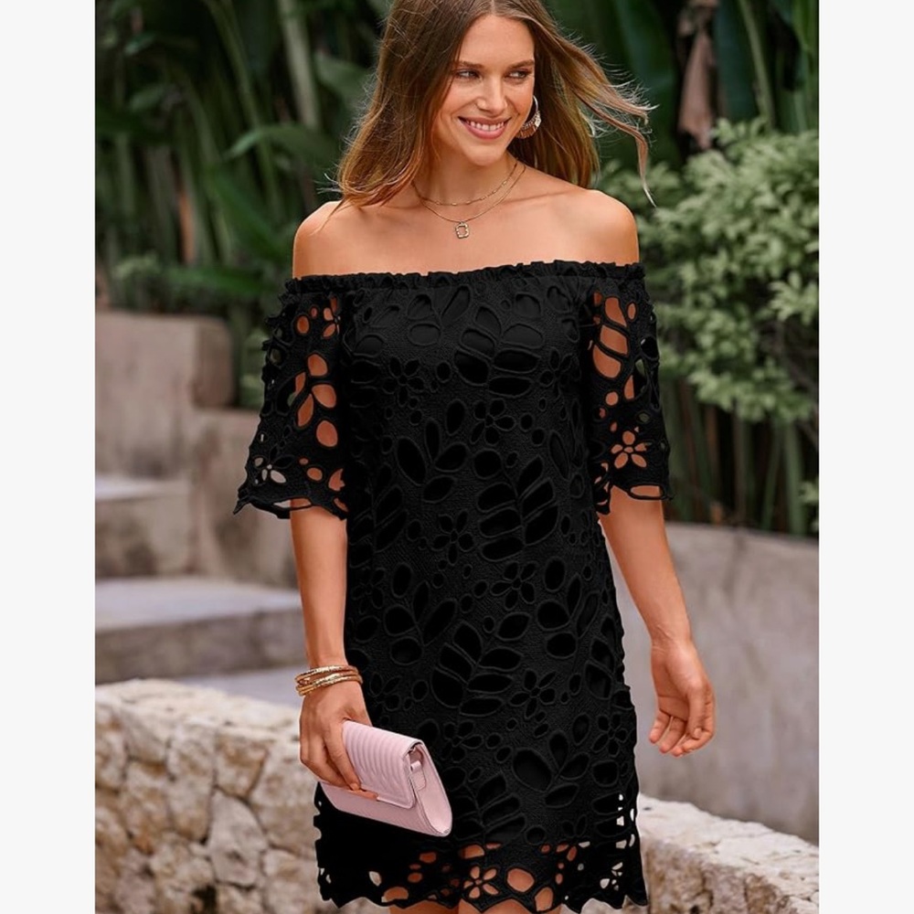 Black Off-Shoulder Flutter Sleeve Midi Sundress